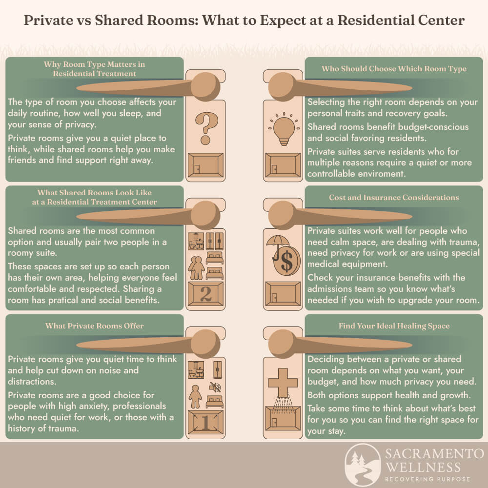 Private vs Shared Rooms: What to Expect at a Residential Center Infographic